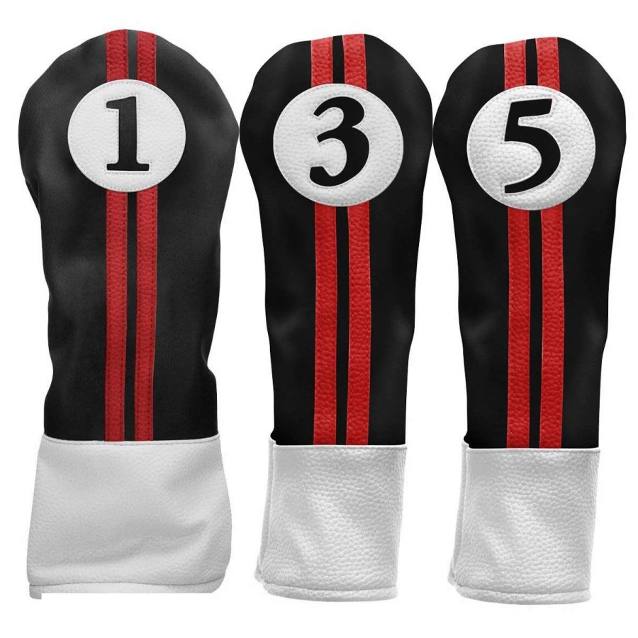 Accessories * | Sahara Retro Golf Headcover Bundle Driver/3/5 Black/Red/White