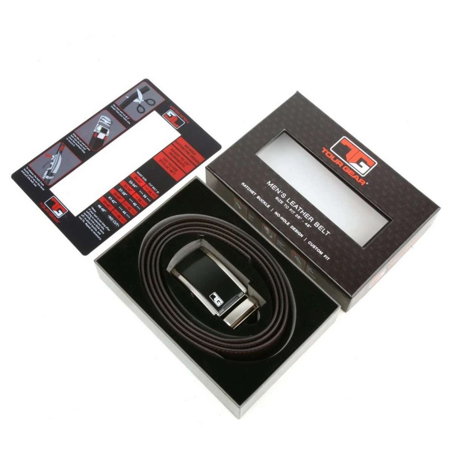 Accessories * | Tour Gear Custom Fit Golf Belt Brown With Satin Black & Silver Buckle (Gift Box)