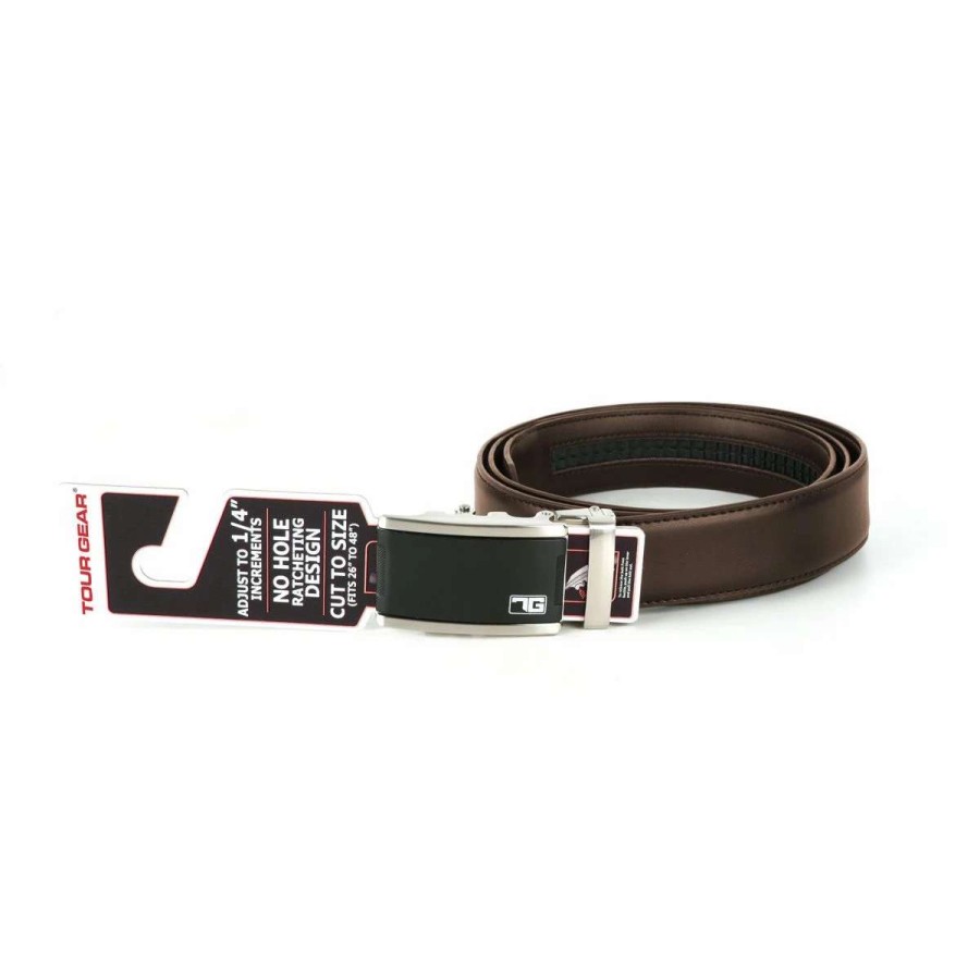 Accessories * | Tour Gear Custom Fit Golf Belt Brown With Satin Black & Silver Buckle (With Hangtag)