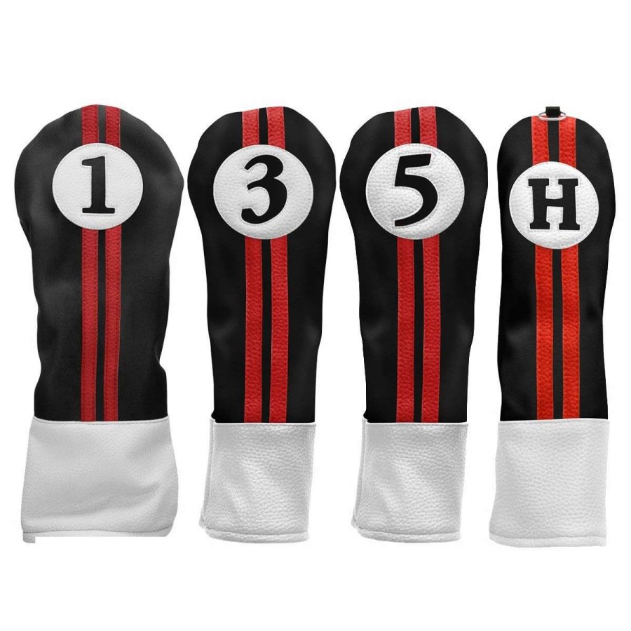 Accessories * | Sahara Retro Golf Headcover Bundle Driver/3/5/H Black/Red/White